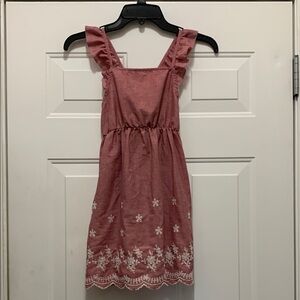 4/$10 Pink Size 6X Cotton blend Dress with White Floral Embroidery